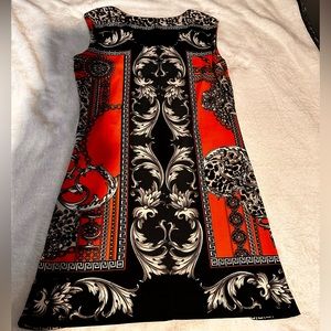 Women’s dress, bright corral & black